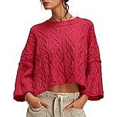 UNCLECAT Women's Cable Knit Cropped Sweaters Oversized Fall Sweater Long Sleeve Knit Trendy Pullover Tops