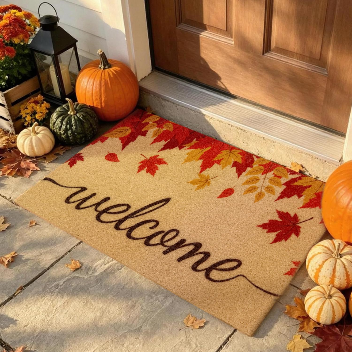 PKFEDR Fall Door Mat, Non Slip Front Welcome Mat Outdoor Indoor 17"x30" | Heavy Duty Washable Doormat Traps Mud, Low Profile