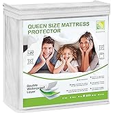 100% Waterproof Mattress Protector Queen Size | Voluminous and Very Soft Fabric | Dust-Proof Mattress Cover with Viscose Deri