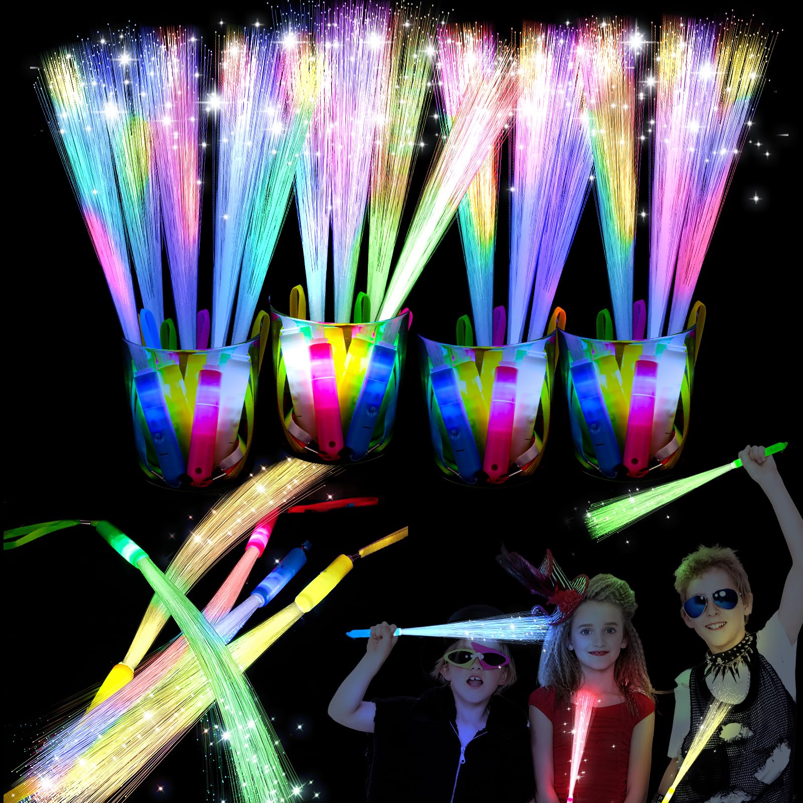 Photo 1 of 30PCS Fiber Optic Wand Glow Sticks, LED Light Up Wand, Glow in the Dark Party Supplies, Light Up Party Favors, Fiber Optic Lights, Glow Flashing Light Sticks for Neon Party Decorations, Halloween