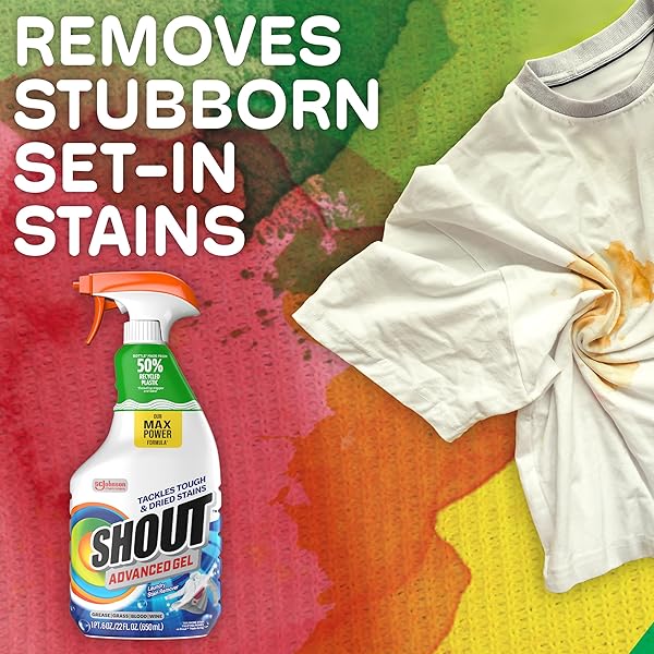 SHOUT ADVANCED LAUNDRY STAIN REMOVER GEL FOR CLOTHES LAUNDRY, BREAKS DOWN STUBBORN, DRIED-IN, AND TOUGH STAINS, 22OZ SPRAY (PACKAGING MAY VARY)
