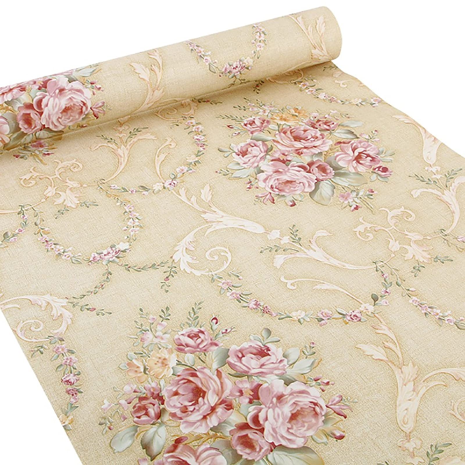 Ya Jin Vintage Flower Shelf Liner Dresser Drawer Sticker Self-Adhesive Cabinet Desk Contact Paper,Yellow-pink,M