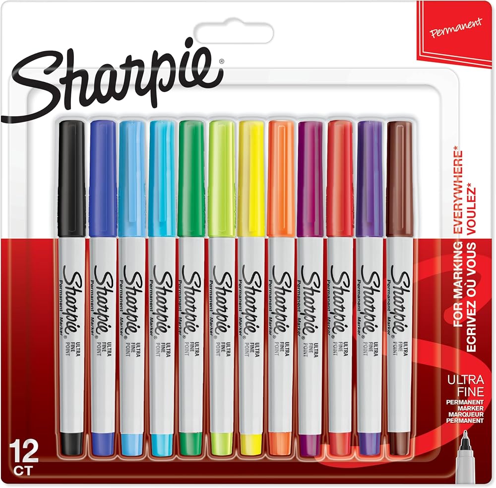 Sharpie Permanent Markers Ultra Fine Point Assorted 12 Markers