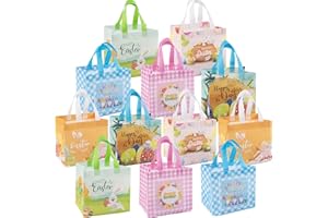 Atiger 12 Pack Easter Basket Bags, Easter Baskets for Kids, Easter Baskets with Handle, Reusable Easter Basket Stuffers for Teens Gift Tote Bag for Boys Girls, Goodie Bags Party Bags for Kids