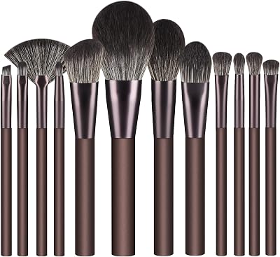 DUAIU 12-Piece Makeup Brush Set Premium Synthetic Fiber Coffee Handle