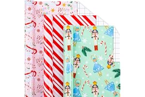 Yarcony Nutcracker Christmas Wrapping Paper - 17 Inch x 120 Inch Per Roll - Creative Nutcracker, Cute Gingerbread Man Hot Cocoa Mug Pastel Pink Holiday Gift Wrap Paper, Christmas Theater Ballet Decor