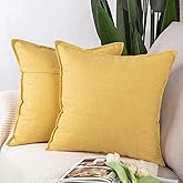 MADIZZ Set of 2 Linen Throw Pillow Covers 26x26 Inch Yellow Soft Decorative Cushion Cover for Sofa Bedroom Pillow Shell