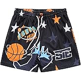 ZACAGO Men's Graphic Print Shorts Retro Basketball Shorts Cool Mesh Shorts
