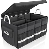 Oasser Trunk Organizer with Sturdy Hard Lid, Large, Black | Aluminium Alloy Handle, supports up to 110lb load, 1680D Splash-Resistant Material, Reflective Strip, Anti-slip bottom
