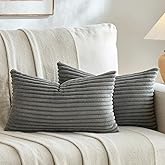 Fancy Homi Set of 2 Dark Gray Boho Small Lumbar Decorative Throw Pillow Cover 12x20 Inch for Couch Bed Chair, Aesthetic Modern Bohemian Room Decor, Soft Fluffy Corduroy Rectangle Cushion Case 30x50cm