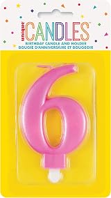 Unique Dazzling Metallic Pink Number 6 Birthday Candle - 1 Pc view 2