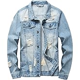 RANMCC Jean Jacket for Men Slim Fit Ripped Denim Jacket Coat