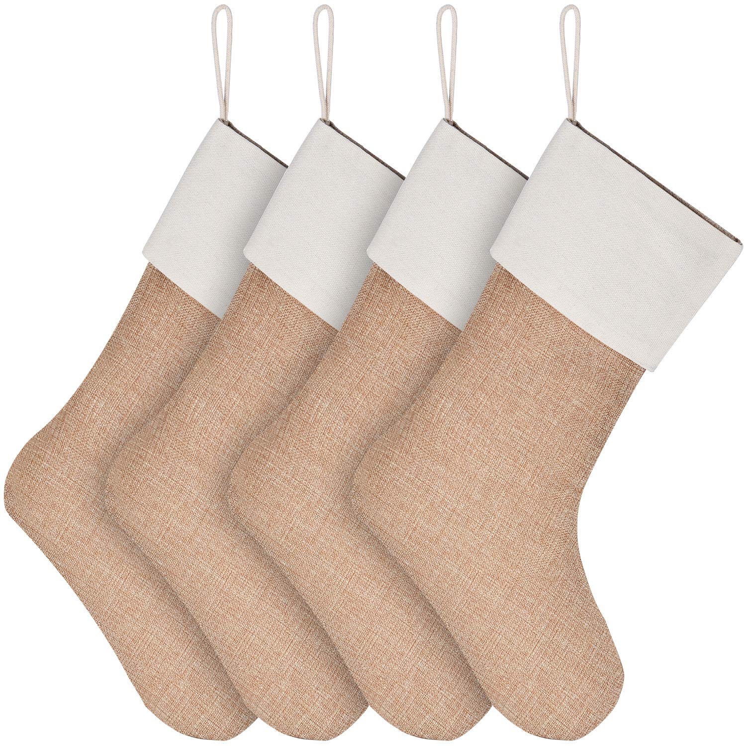 Sunshane Burlap Christmas Stockings Xmas Fireplace Hanging Stockings Decoration Stockings for Christmas Decoration DIY Craft (Flaxen, 4)