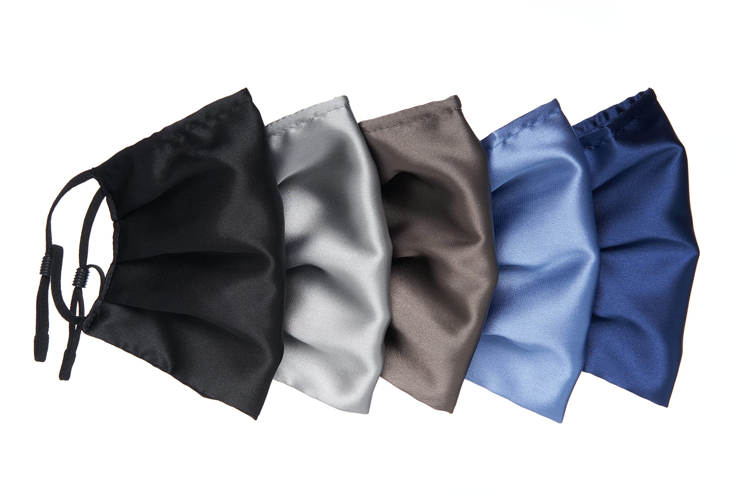 Habac Studio Pack of 5 Satin Silk Face Masks, Face Masks Washable UK, Reusable Face Mask, Mens Face Mask, Masks for Women, Silk Face Covering, Nose Wire, Adjustable, UK Seller (Darks)