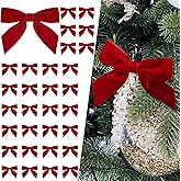 CN 30PCS Red Velvet Bows for Christmas Tree, Christmas Bows for Present, Bow Tie Ribbon Twist Tie Xmas Tree Ornaments Bows for Gift Wrapping Wreaths Decorations