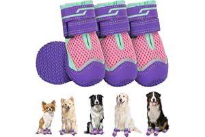 SlowTon Dog Shoes for Large Small Medium Dogs - Breathable Dog Boots for Summer Hot Pavement, Paw Protector for Outdoor Walking Winter Snow, Anti-Slip Rubber Dog Booties for Hardwood Floor (PU, 0)
