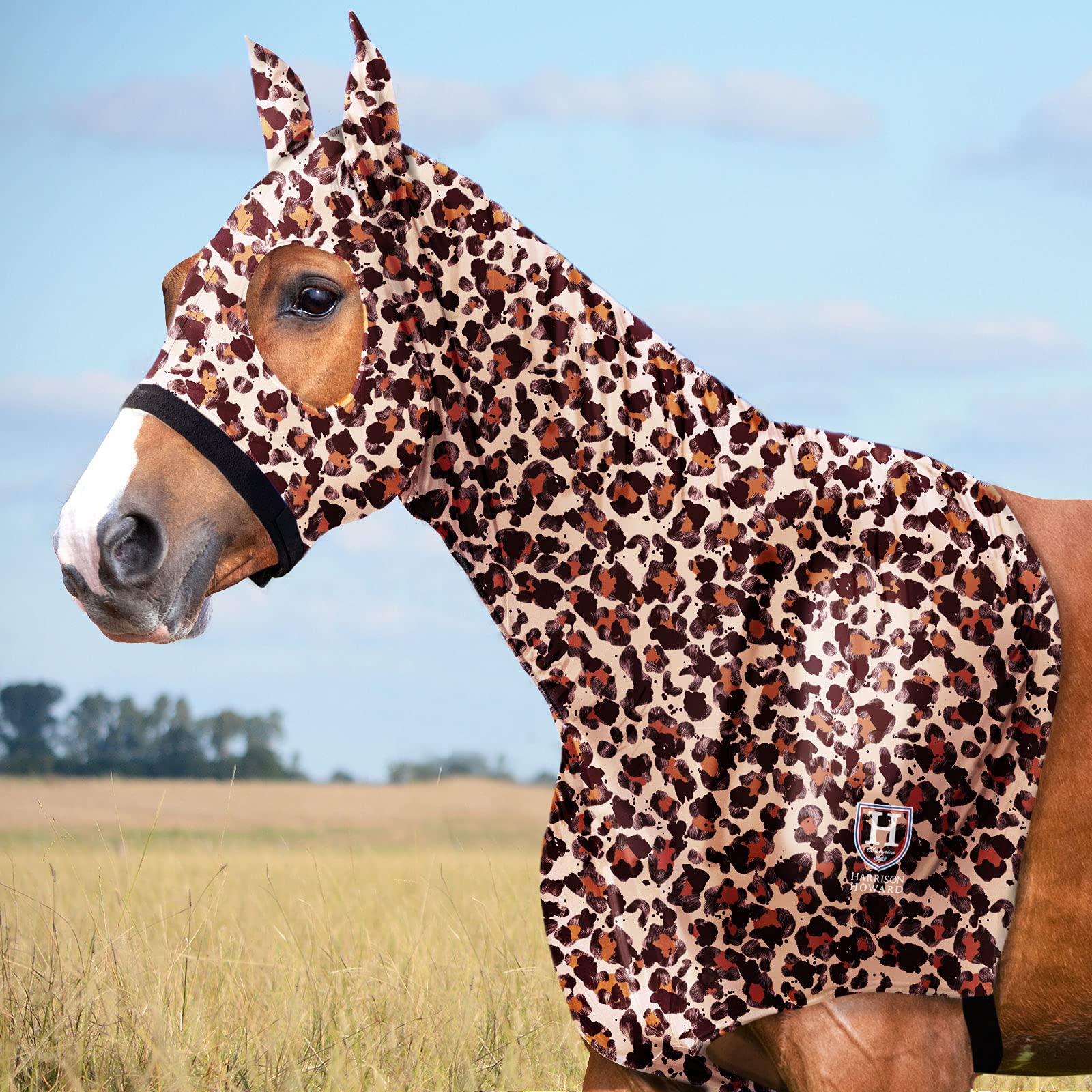 Harrison Howard Horse Stretchy Head Hood with Zipper-Classic Leopard L