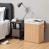 SONGMICS 100L Bamboo Laundry Basket with Lid Foldable 2 Compartments LCB64Y view 2