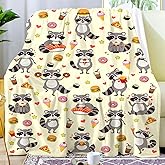 Raccoon Gifts for Women Raccoons Lover Plush Stuff Funny Hamburger Blanket With Pizza Sushi Bedding Merch Raccoon Blankets for Women Girls Boys Kids Adults Animal Lovers Sofa Bed Room Decor 50"x40"