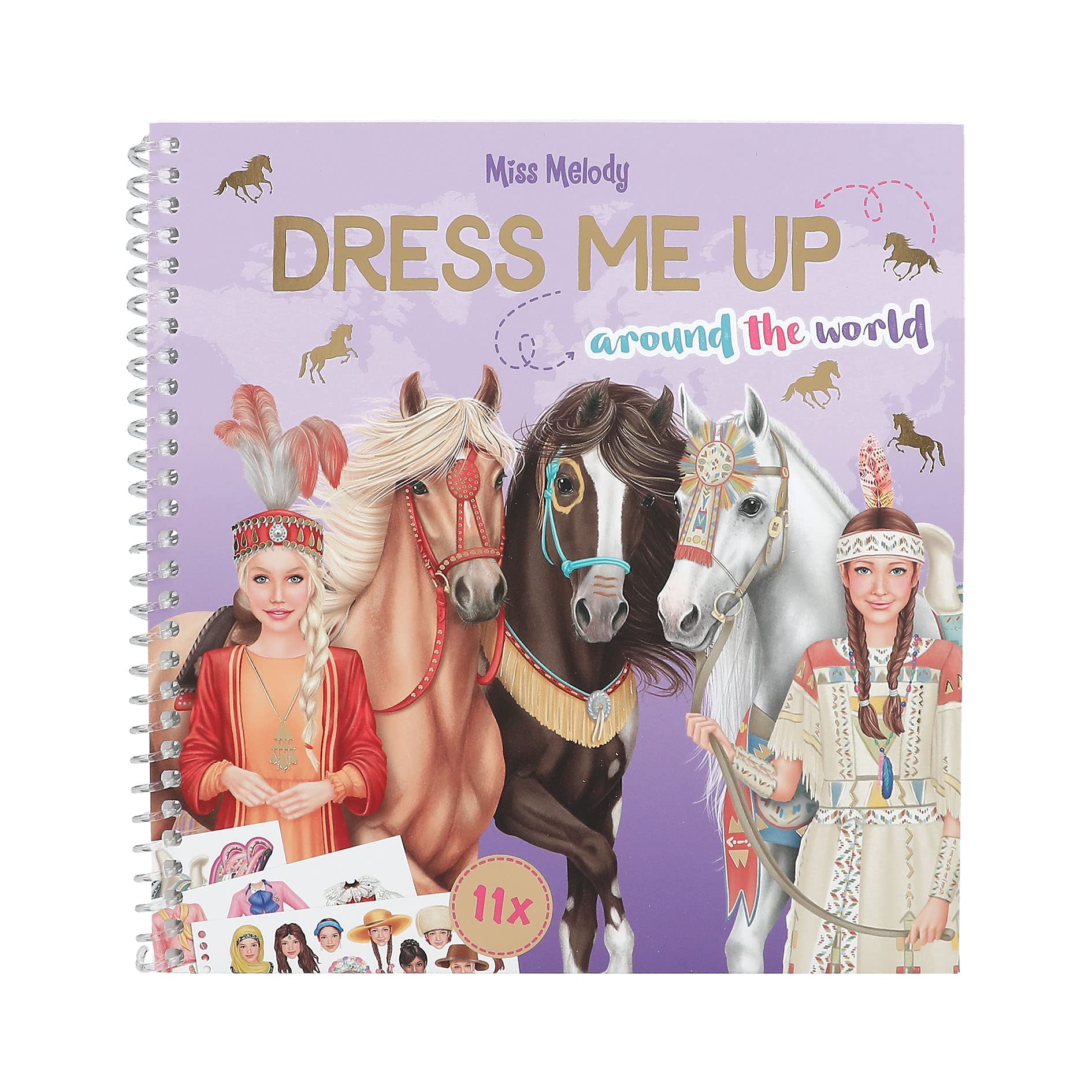 Depesche 12431 Miss Melody Dress Me Up Around The World-24 Pages Horse Design Book Including 11 Sheets of Stickers, Multicoloured, Small