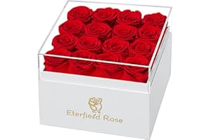 Eterfield Forever Flowers Preserved Roses Real Roses That Last Over a Year Rose Box Gifts for Her Mothers Day Valentines Day Christmas (Square White Box, 16 Red Roses)