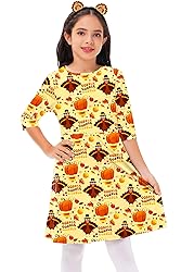 Kids Girls Thanksgiving Dress Pumpkin Half Sleeve