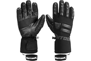 KUTOOK Snow Gloves Men with HIPORA Waterproof Membrane Goatskin Palm 3m Thinsulate