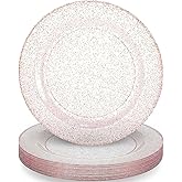 Lillian Collection Glitter Rose Gold Premium Round Dinner Plates - 9" (Pack of 10) - Perfect for Weddings, Parties & Events