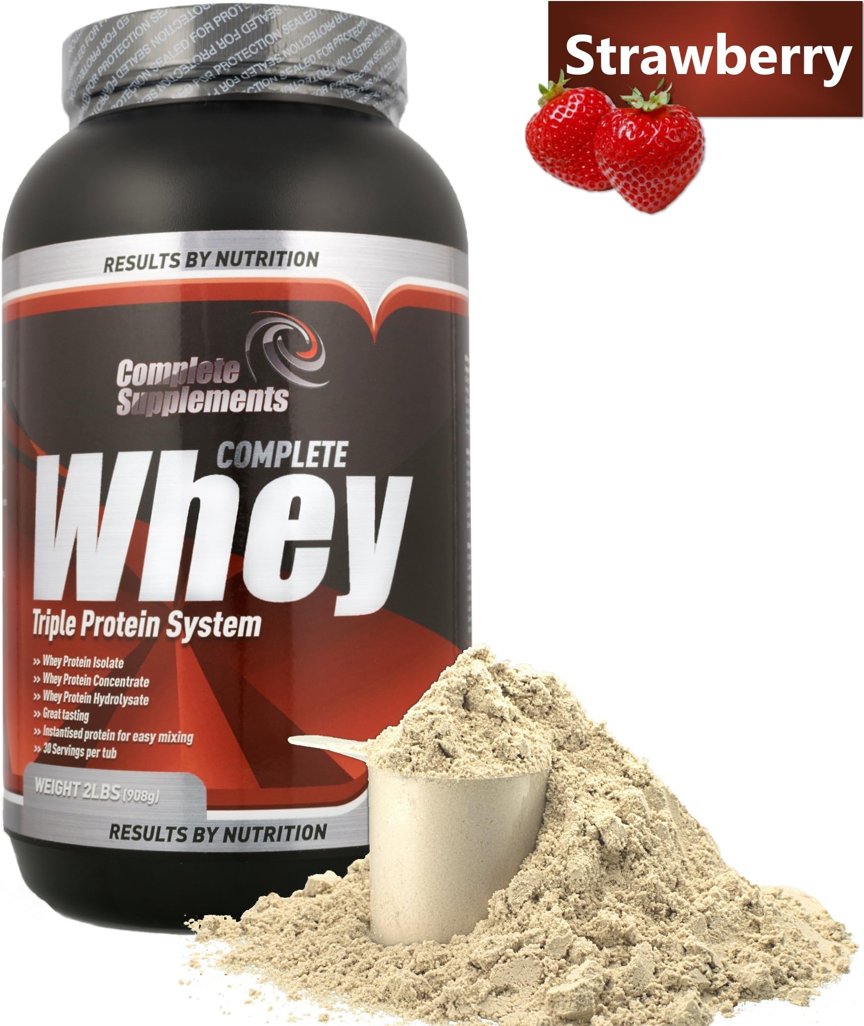 Complete Supplements Triple Whey Protein Powder System High Biological Value (Strawberry, 908g)