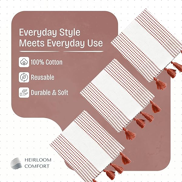 HEIRLOOM COMFORT RUST DECORATIVE DOTTED KITCHEN TOWELS 16X26 INCH, 12 PACK, QUICK-DRY, 100% COTTON DISH TOWELS WITH TASSELS, ULTRA ABSORBENT & SOFT FOR CLEANING, DRYING DISHES, AND EVERYDAY USE