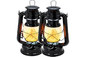 YAKii LED Vintage Flame Lantern Metal Outdoor Hanging Lantern with Dancing Flame Battery Operated Halloween Outdoor Indoor Decoration(Black Pack of 2)