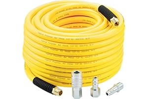 HOOTSUM 1/2 Inch x 100ft. Hybrid Air Hose with 1/2 in. MNPT Ends and Bend Restrictors, 3PCS 1/2” Air Coupler and Plug Kit, Air Compressor Hose Fittings and Accessories