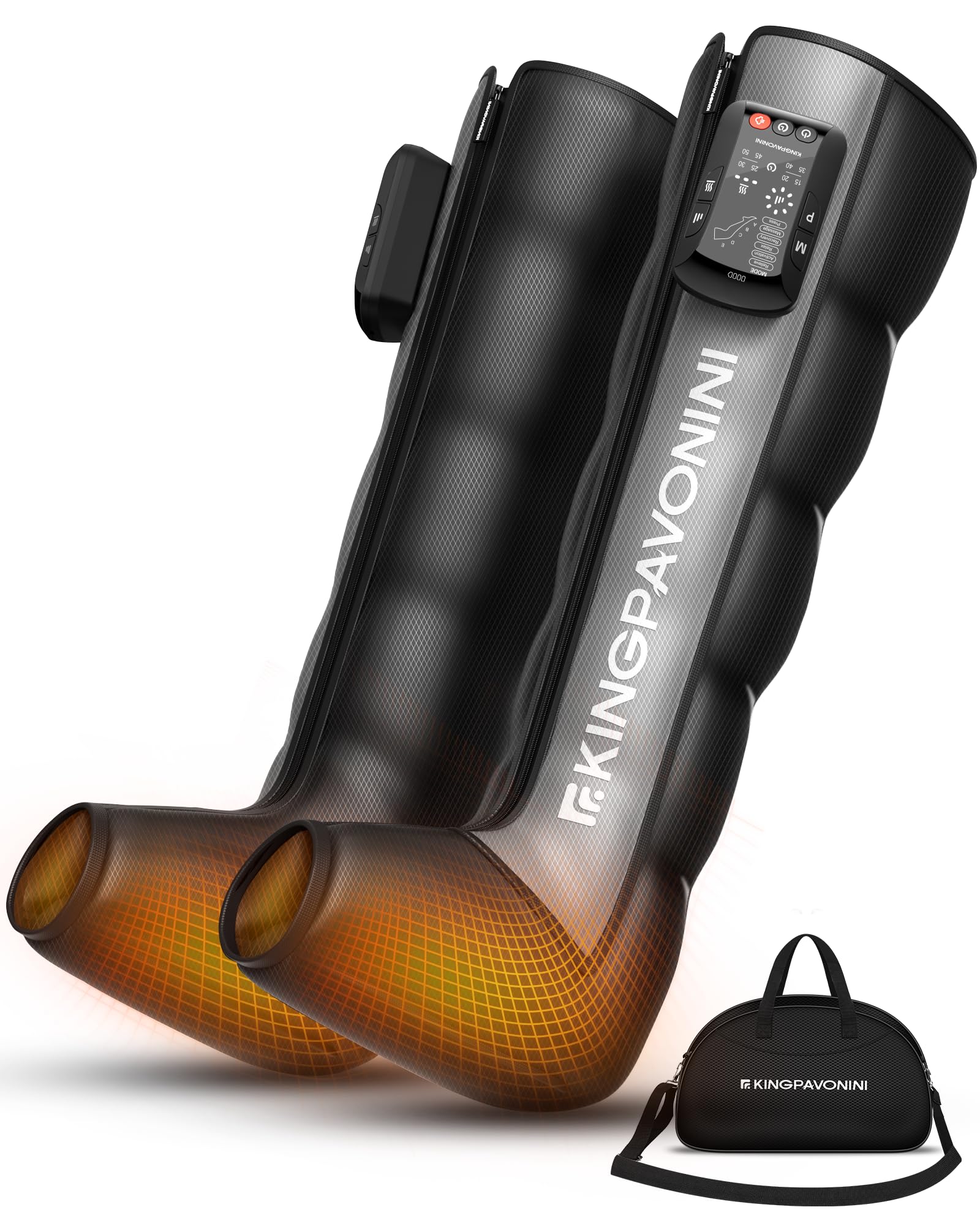 Photo 1 of KingPavonini Cordless Leg Compression Massager with 5 Overlapping Chambers & 3 Foot Heat, 4500mAh Leg Massager for Circulation and Pain Relief, 19 Modes & 8 Intensities, Recovery Boots for Athletes