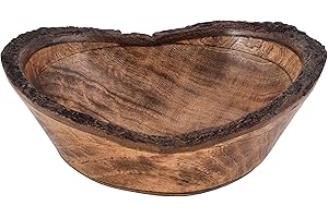 Natural Wooden Tray & Bowls Serving Bowl for Salad, Veggies and Fruits, Large Deep Tray for Family, Party. (Bark Edge Wavy Bo