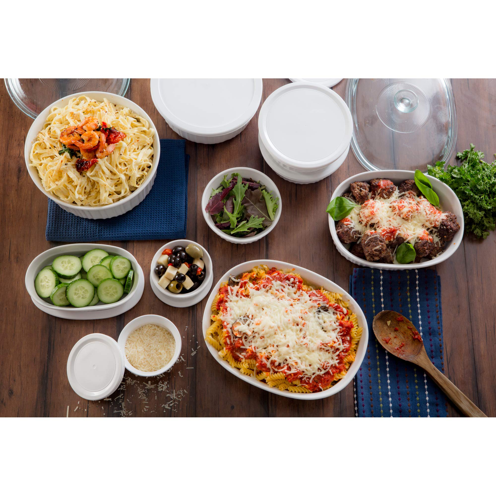 CorningWare French White 20-Pc Ceramic Bakeware Set with Lids Chip and Crack Resistant Stoneware Baking Supplies, Microwave, Dishwasher, Oven, Freezer and Fridge Safe