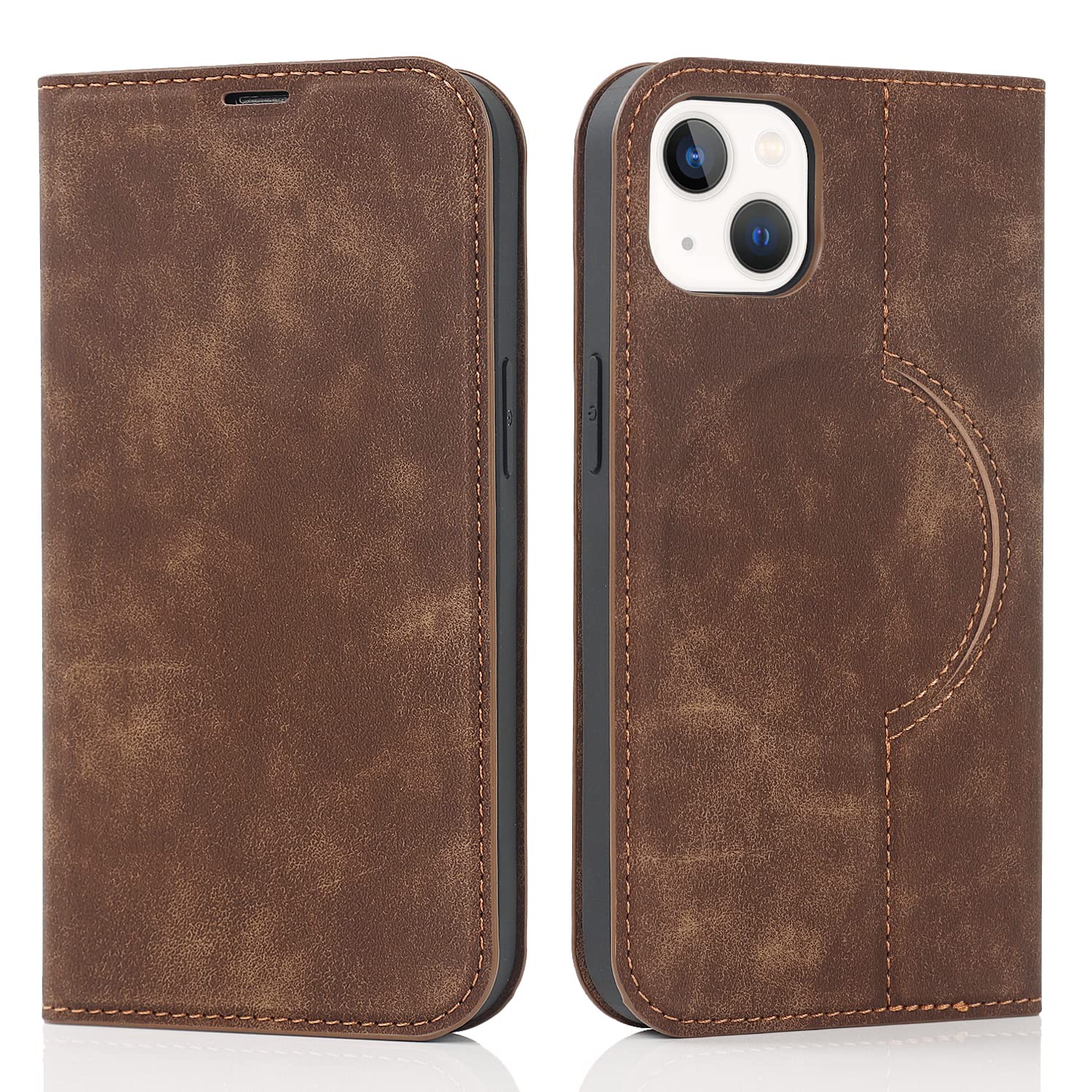 QLTYPRI Wallet Case for iPhone 14 Plus (6.7 inch) Compatible with Magsafe Charger, Magnetic Flip Folio PU Leather Phone Case with RFID Blocking Card Holder Slots Kickstand Shockproof Cover - Brown — image 1