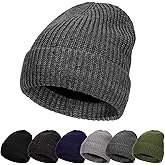 Big Head L/XXL Wool Blend Warm Beanie for Men, Chunky Knit Texture, Warm Stretchable Skull Cap Winter Hats