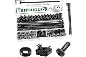 Tanbupu 35 Pack M6 x 16mm Rack Mount Cage Nuts, Screws，Washers and Self-Locking Cable Ties for Equipment Server Racks, enclos