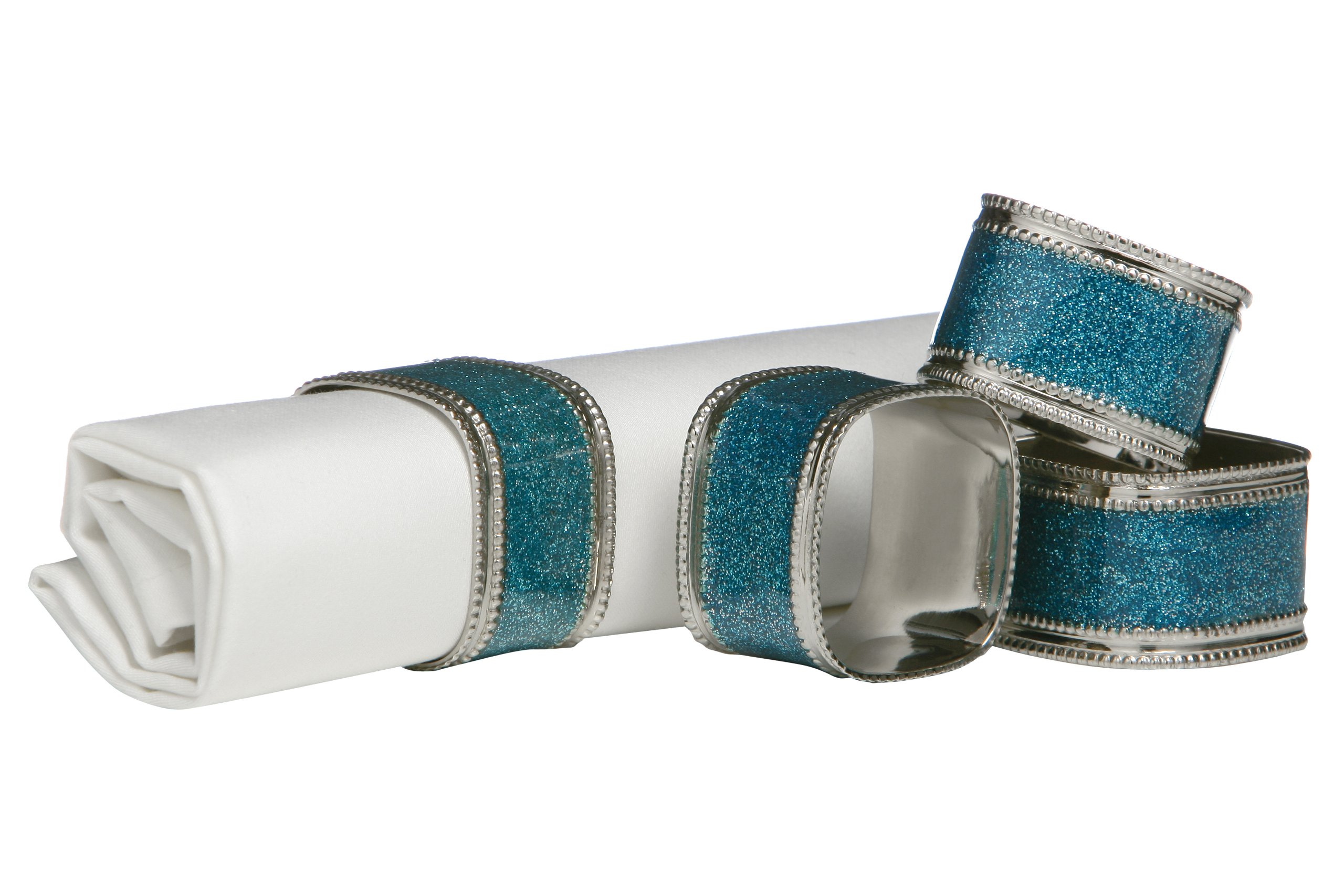 Premier Housewares 1403766 Square Glitter Napkin Rings - Turquoise, Set of 4, H4 x W3 x D4cm