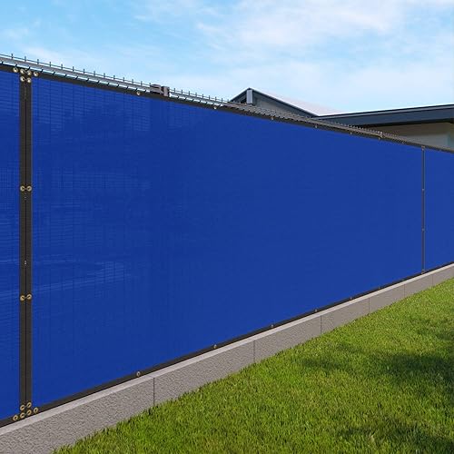 Windscreen4less Heavy Duty Privacy Screen Fence in Color Solid Blue 4' x 1' Brass Grommets 150 GSM - Customized Size