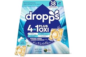 Dropps 4-in-1 Plus Oxi Crisp Breeze Power Biobased Laundry Detergent Pods (38 Pods) - Chlorine-Free Bleach Alternative Biobased Laundry Whitener, Stain & Odor Remover