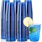 DaYammi 100 Pack Clear Blue Plastic Cups 10 Oz - Heavy Duty Blue Disposable Cups,blue Party cups Disposable Tumblers for Wedding,Birthday,Cocktails & Celebrations Reusable Drinking Glasses