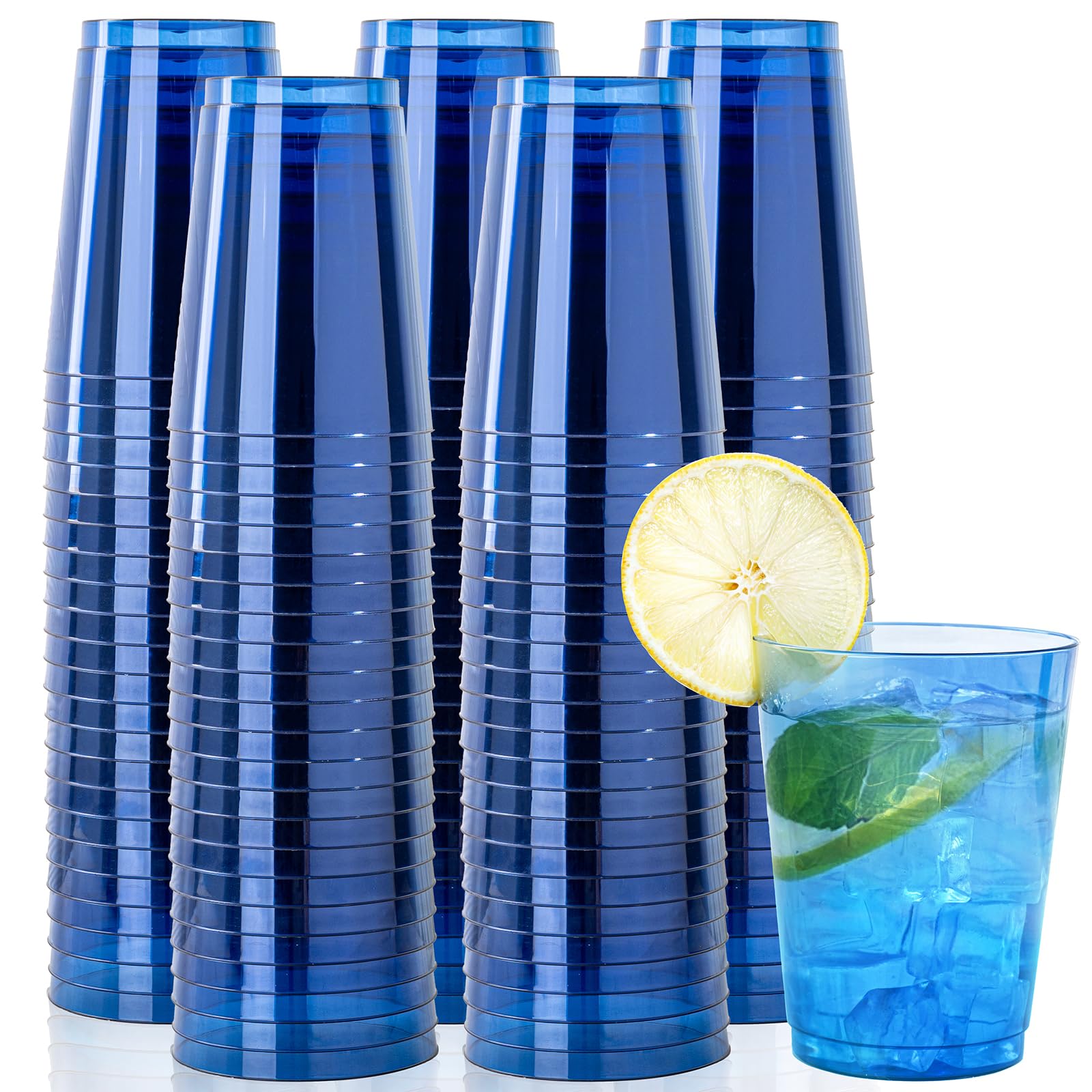 Photo 1 of DaYammi 100 Pack Clear Blue Plastic Cups 10 Oz, Blue Cups for Party Disposable Wine Glasses Heavy Duty Disposable Tumblers Drinking Cocktail Glasses for Wedding