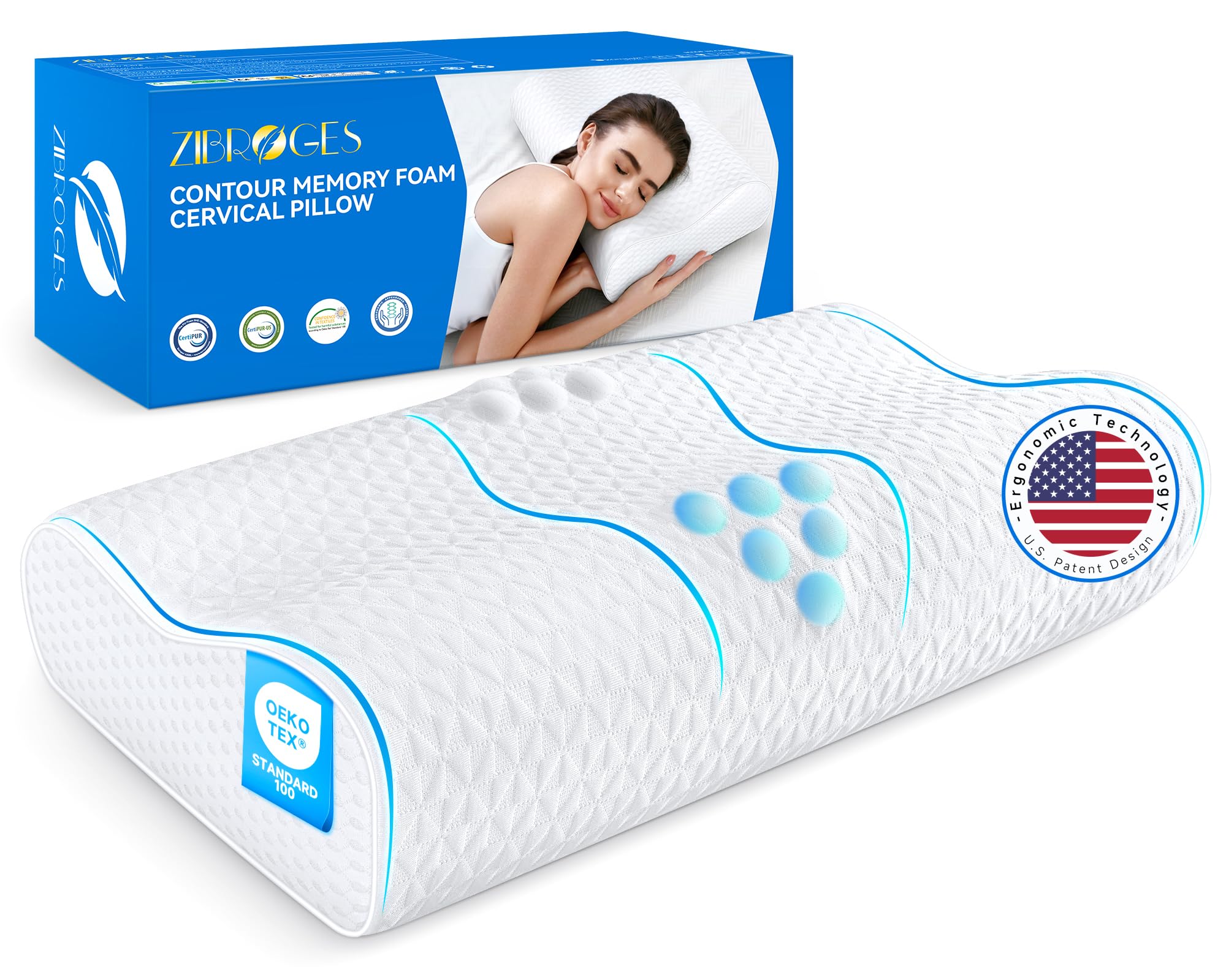 Photo 1 of zibroges Cervical Neck Pillow for Pain Relief- Queen Size Cooling Pillow for Sleeping, Memory Foam Pillows for Neck Shoulder, Ergonomic Adjustable Contour Bed Pillow for Side, Stomach & Back Sleepers