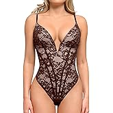 Popilush Shapewear Bodysuit for Women Deep V Neck Sleeveless Lace Corset Bodysuits Tummy Control Tank Tops