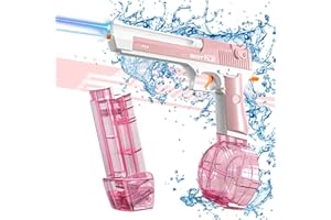 BRICKTRIBE Electric Water Gun, Automatic Water Gun for Kids Adults, Poweful High Capacity 434CC+58CC Water Squirt Guns, Up to 30 Feet Range, Pink Water Gun for Pool Party Beach Outdoor(Pink), CY041