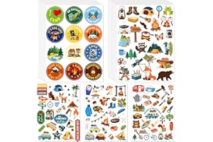 AMCEMIC 840Pcs Travel Camping Stickers Kit 40Sheet Self-Adhesive Cartoon Stickers Bulk Outdoor Adventure Themed Decals for Birthday Gifts Bag Camping Party Favors Supplies Activity Class Rewards