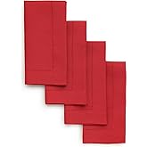 Solino Home Red Linen Napkins Set of 4-100% Pure Linen Hemstitch Dinner Napkins 20 x 20 Inch for Mothers Day, Winter - Classic Hemstitch