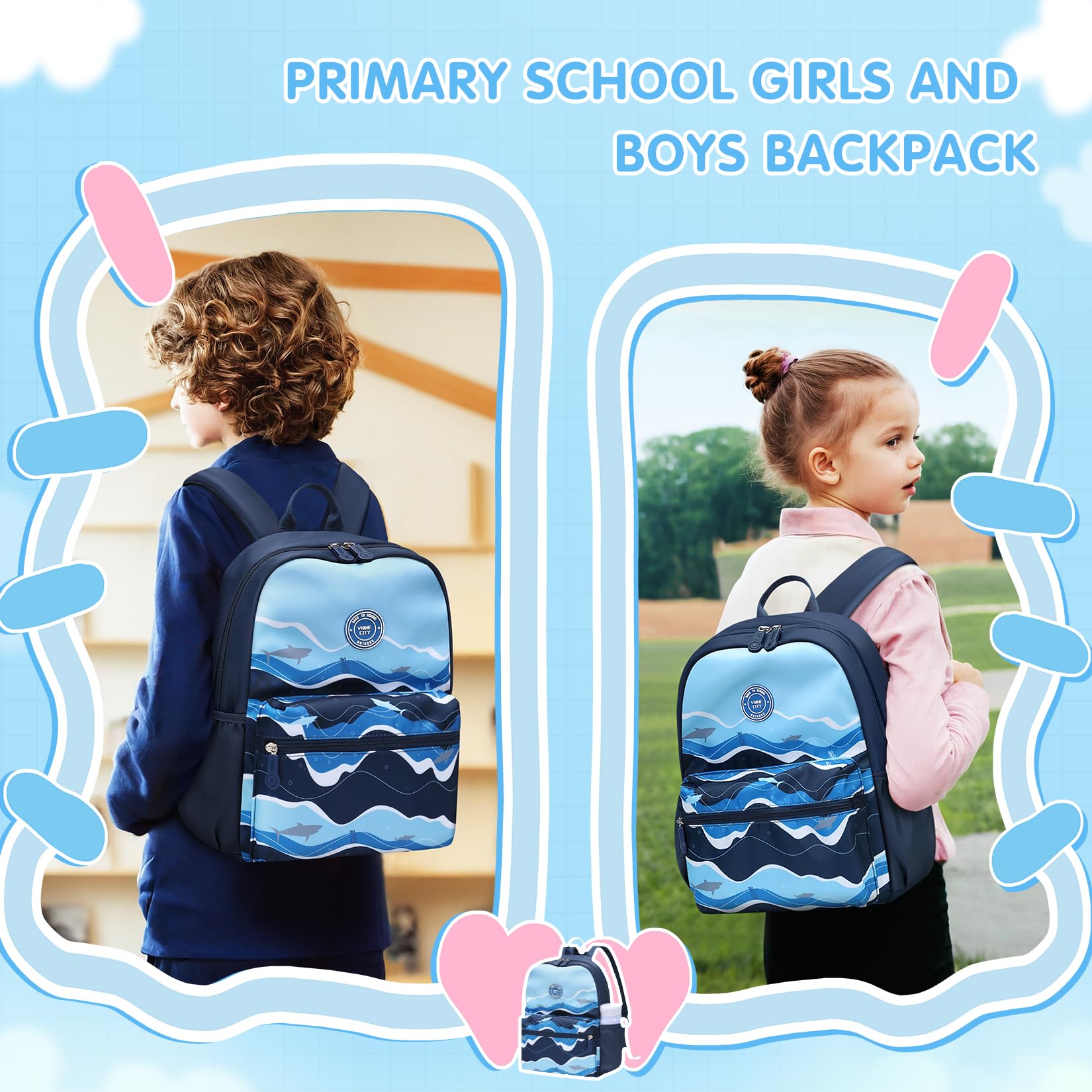 VNINE Kids Backpack for Girls Boys Preschool School Bookbags Toddler Little Bags Travel Daypack Lightweight Elementary Backpack Waterproof Backpacks