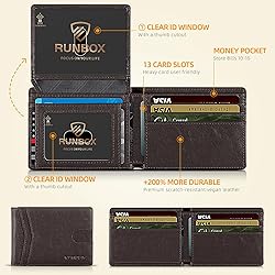 RUNBOX Wallet for Men Slim Rfid Leather 2 ID Window
